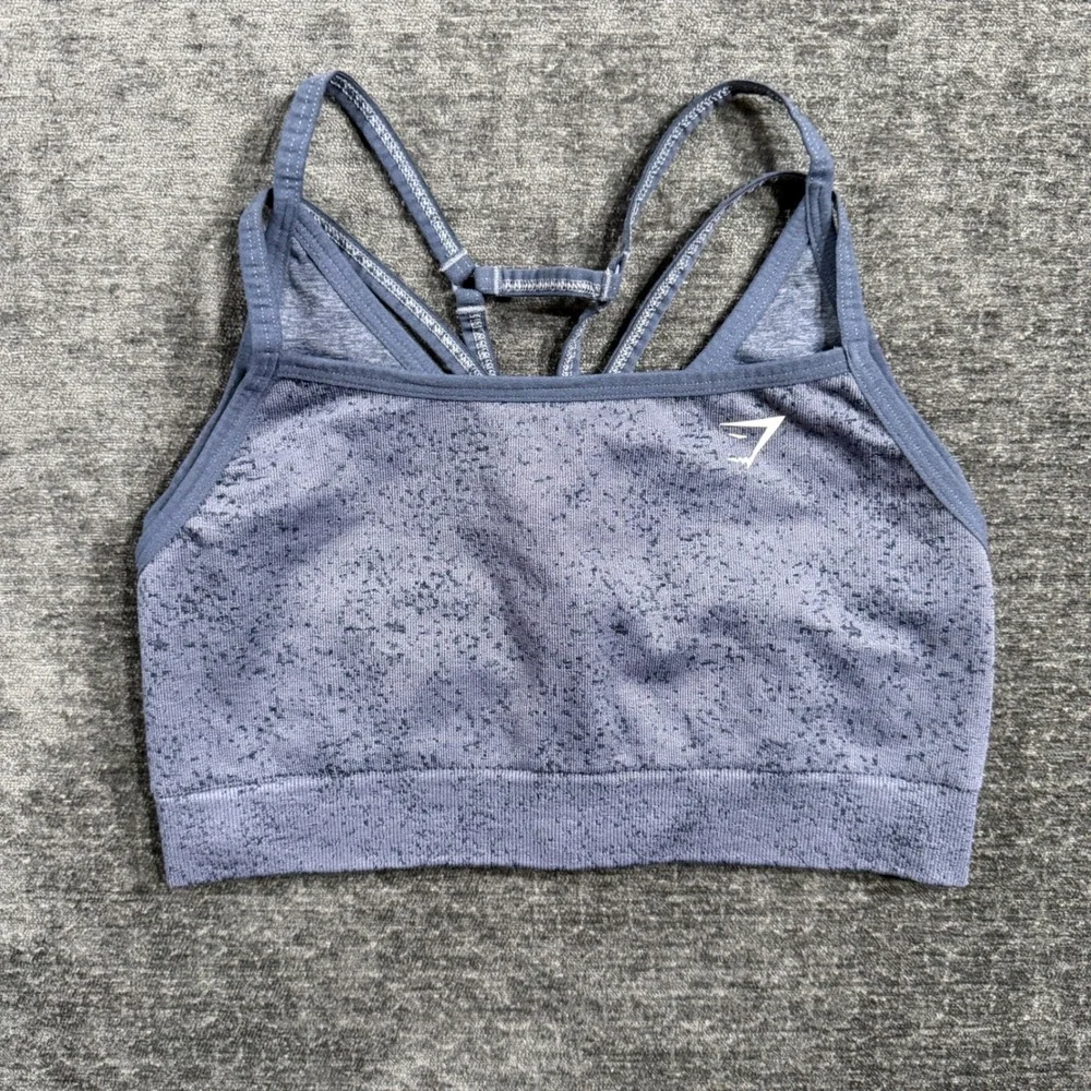 Gymshark Flex Strappy Sports Bra Blue Marl Seamless Speckled Workout Top